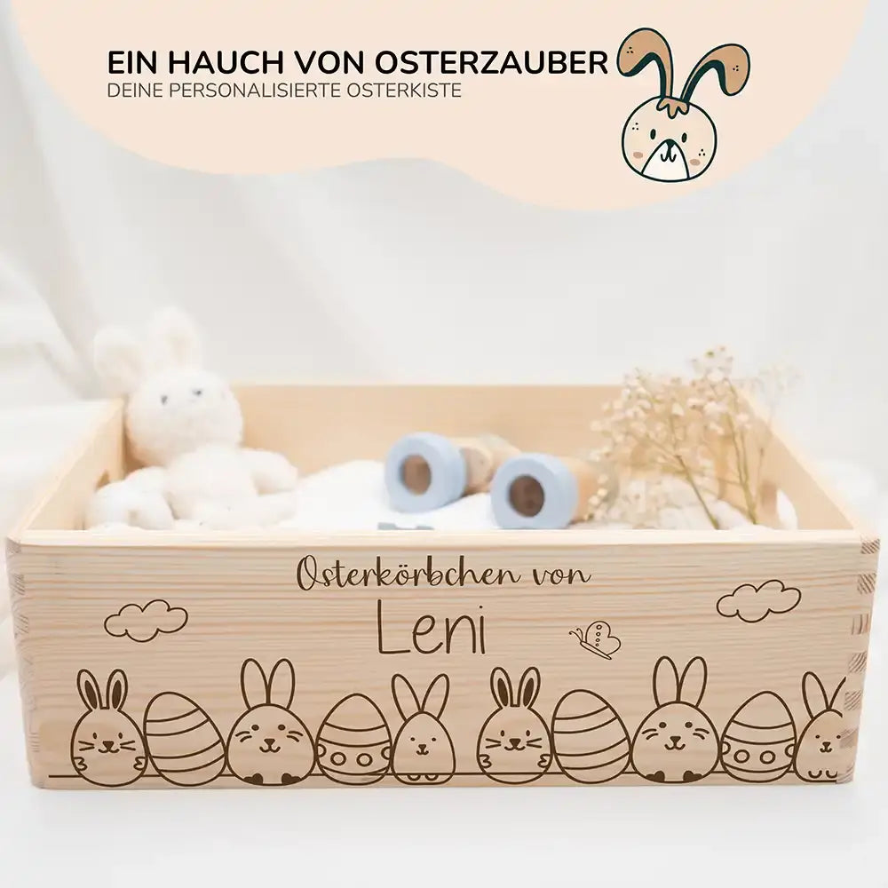 Osterkiste Holz personalisiert - Hasenparade