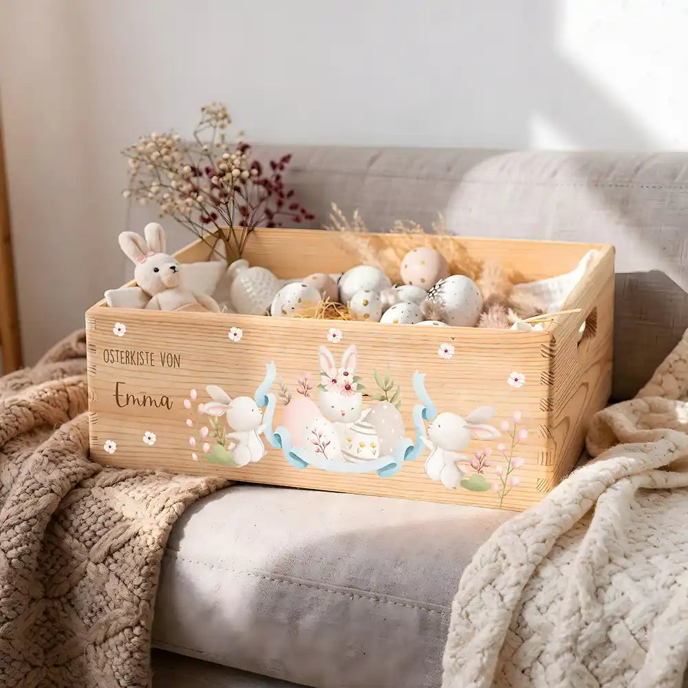 Osterkiste Holz personalisiert - Häschentanz