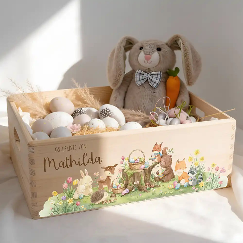 Osterkiste Holz personalisiert - Tiere im Wald