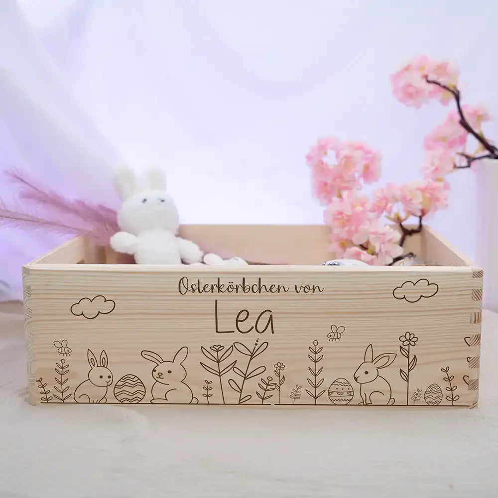 Osterkiste Holz personalisiert - Hasengarten