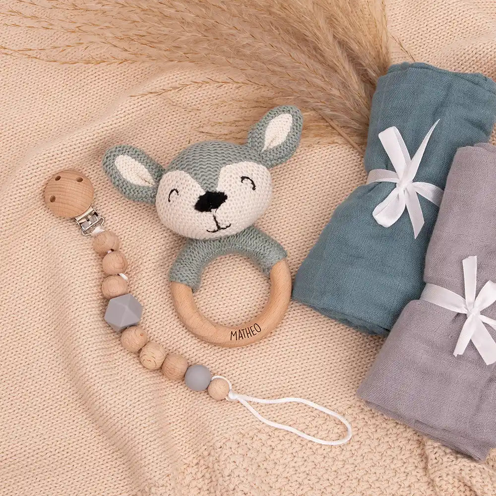 Baby Beißring mit Hirsch - Rosa/Blau Ø 7cm - Zahnen leicht gemacht