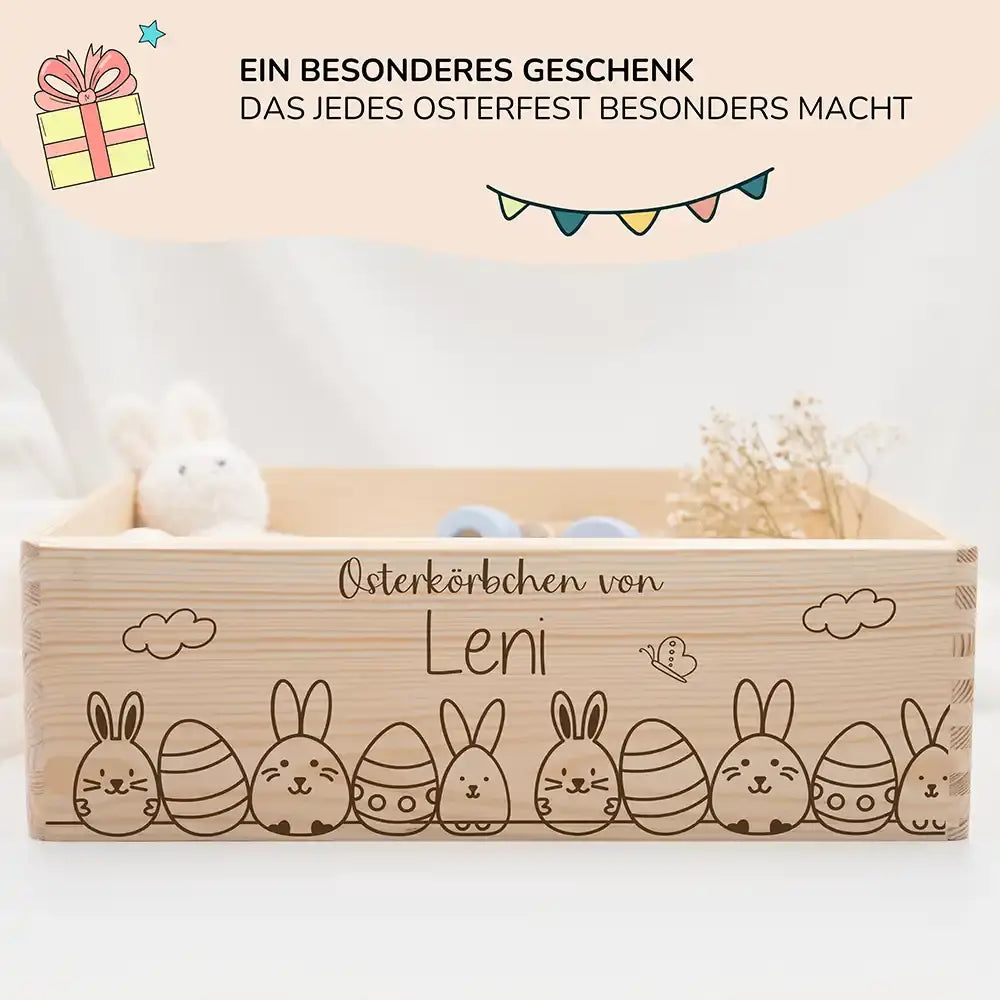 Osterkiste Holz personalisiert - Hasenparade