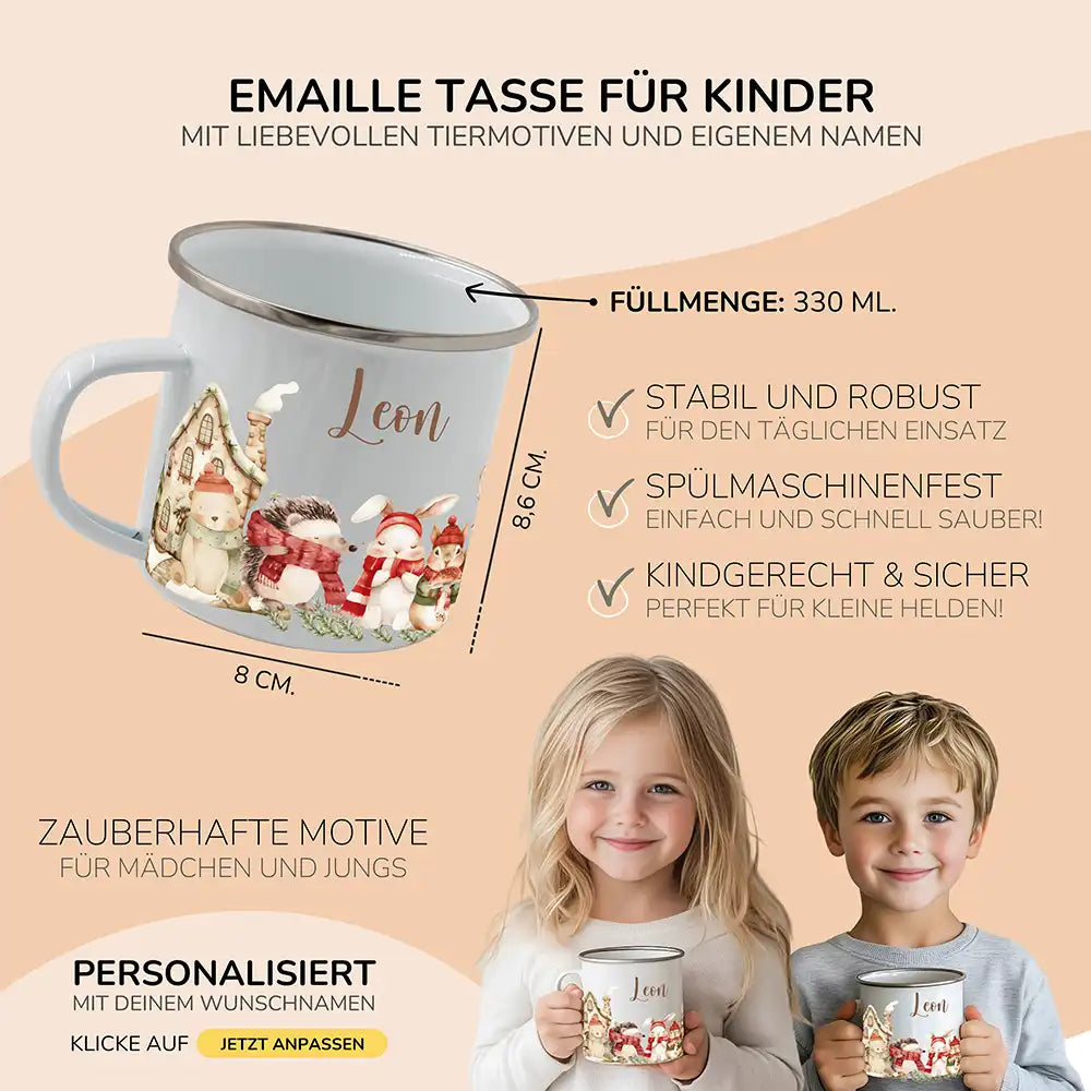 Weihnachts-Set Frühstücksbrettchen + Emaille Tasse - Weihnachtsglück