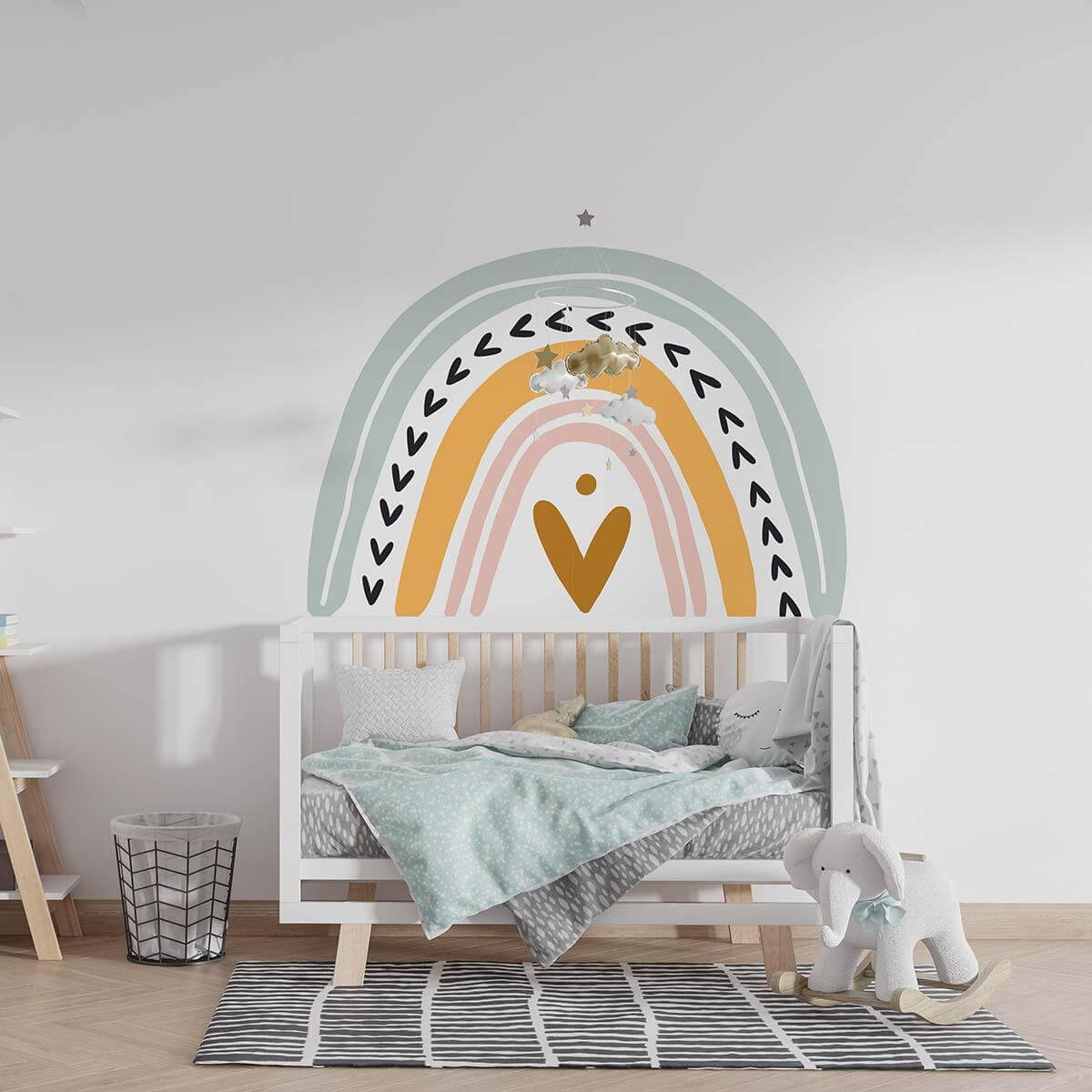colorful rainbow wall sticker with soft, pastel shades