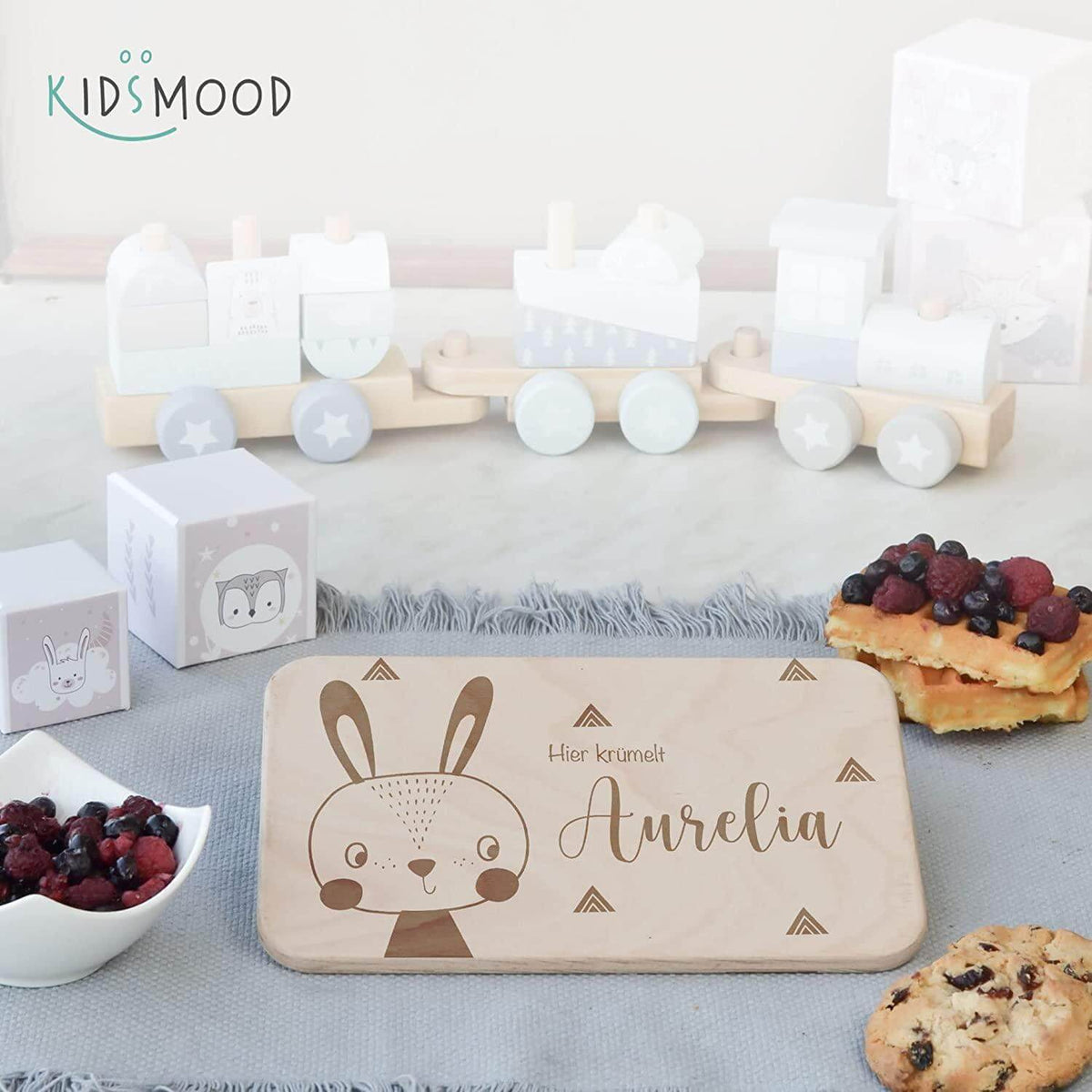 custom wooden breakfast board with rabbit design
