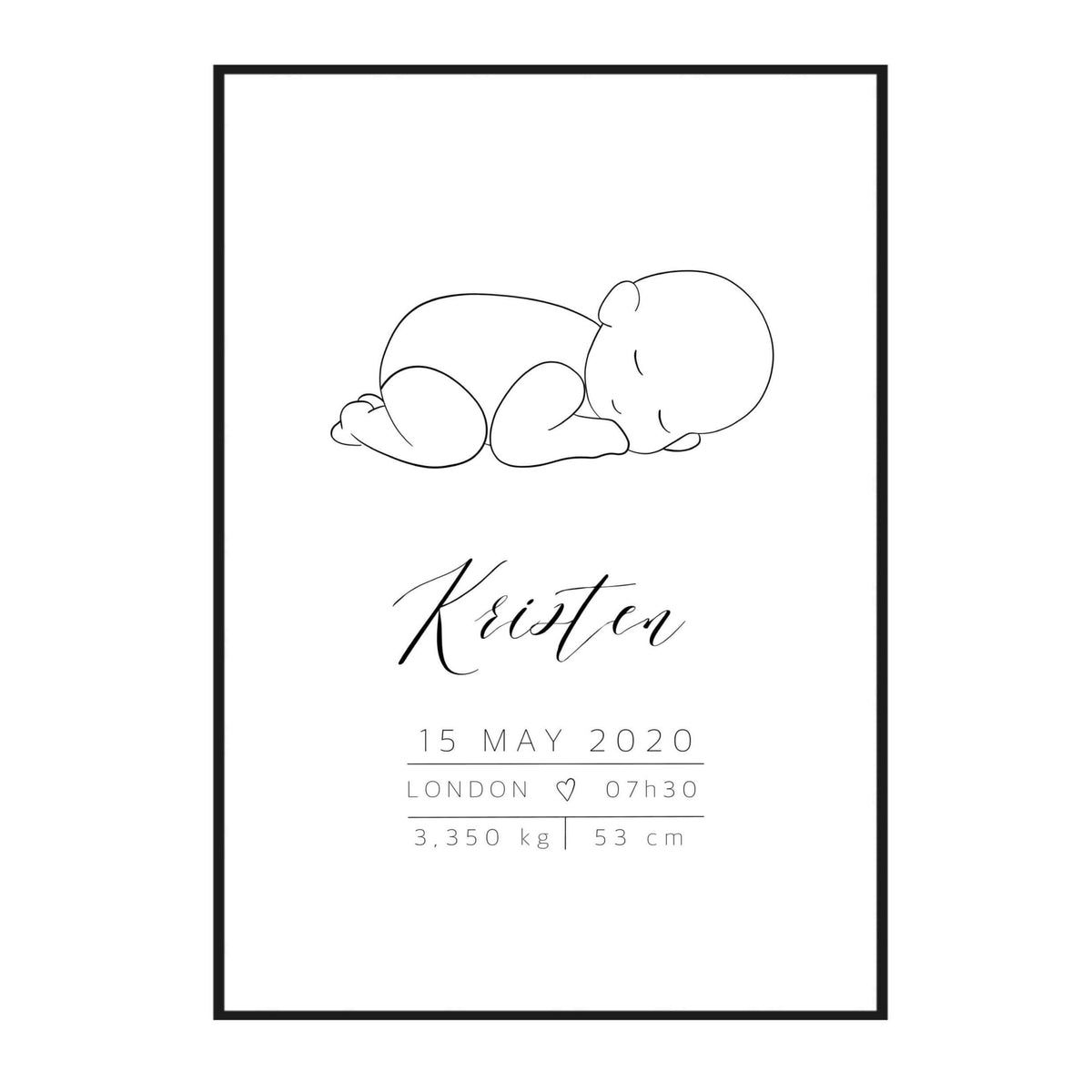 custom birth card featuring baby details and design elements