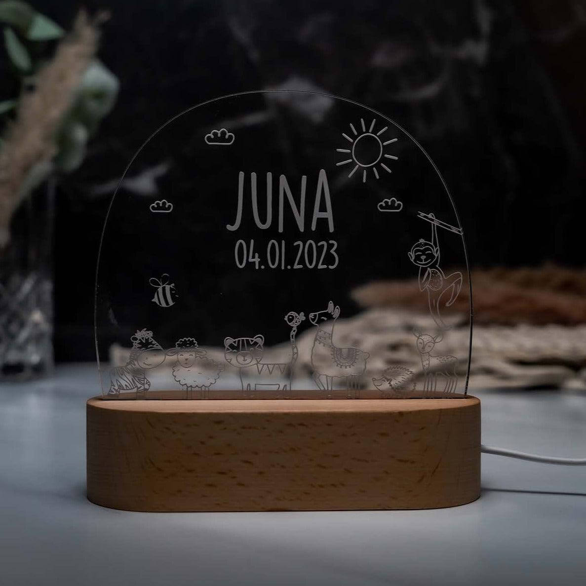 night lamp with jungle design and personalized name