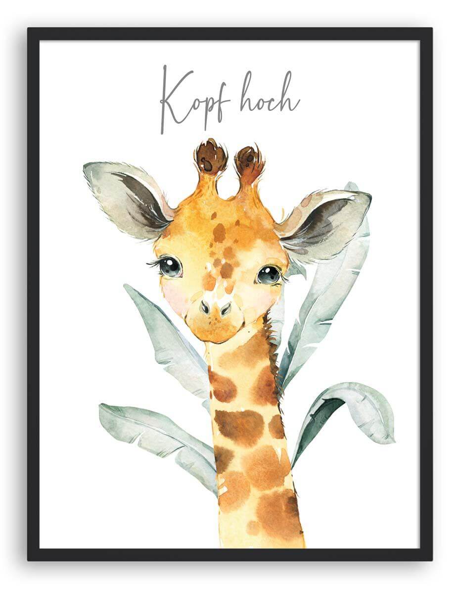 whimsical giraffe poster with gentle, calming tones