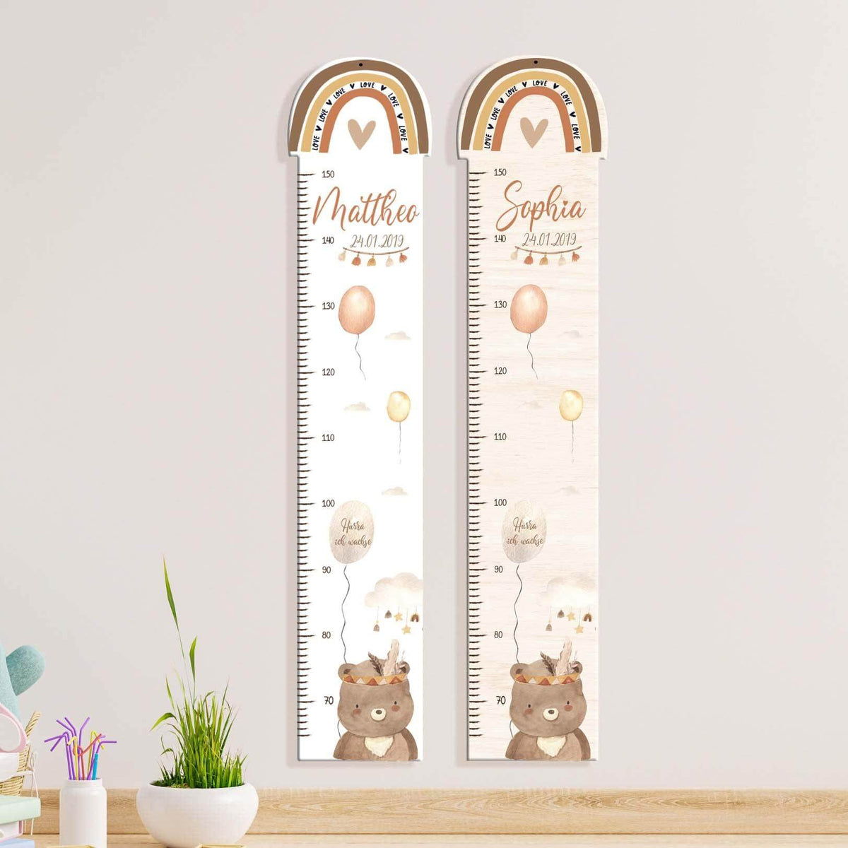 close-up of rainbow design on personalized height chart