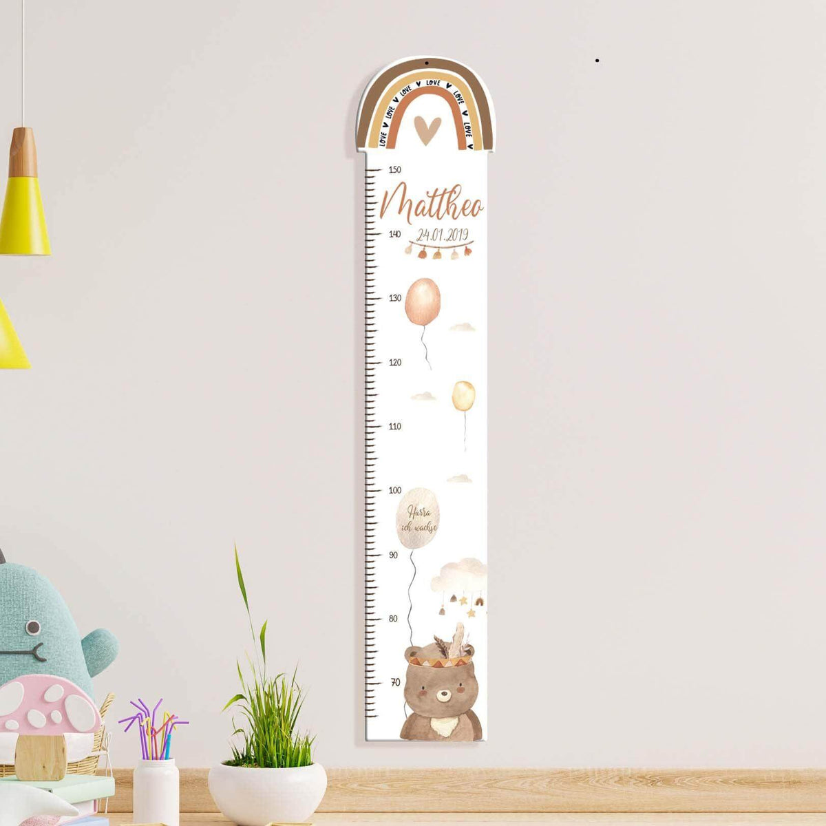 high-quality personalized rainbow height chart for children