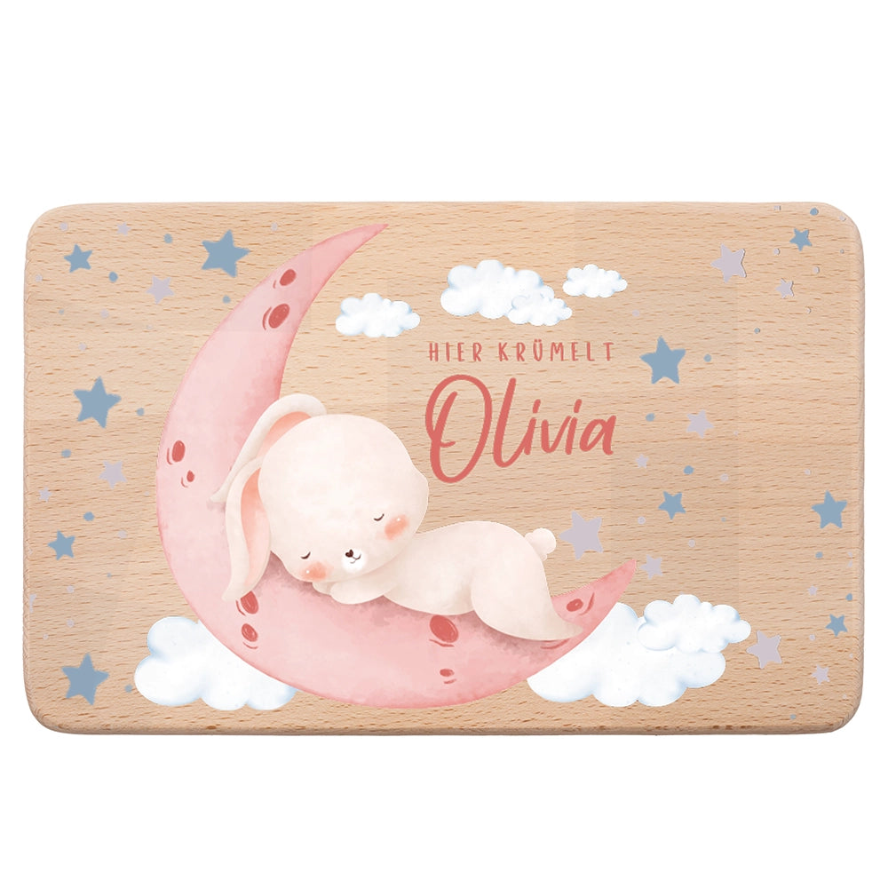 Frühstücksbrettchen Holz personalisiert - Baby Hase