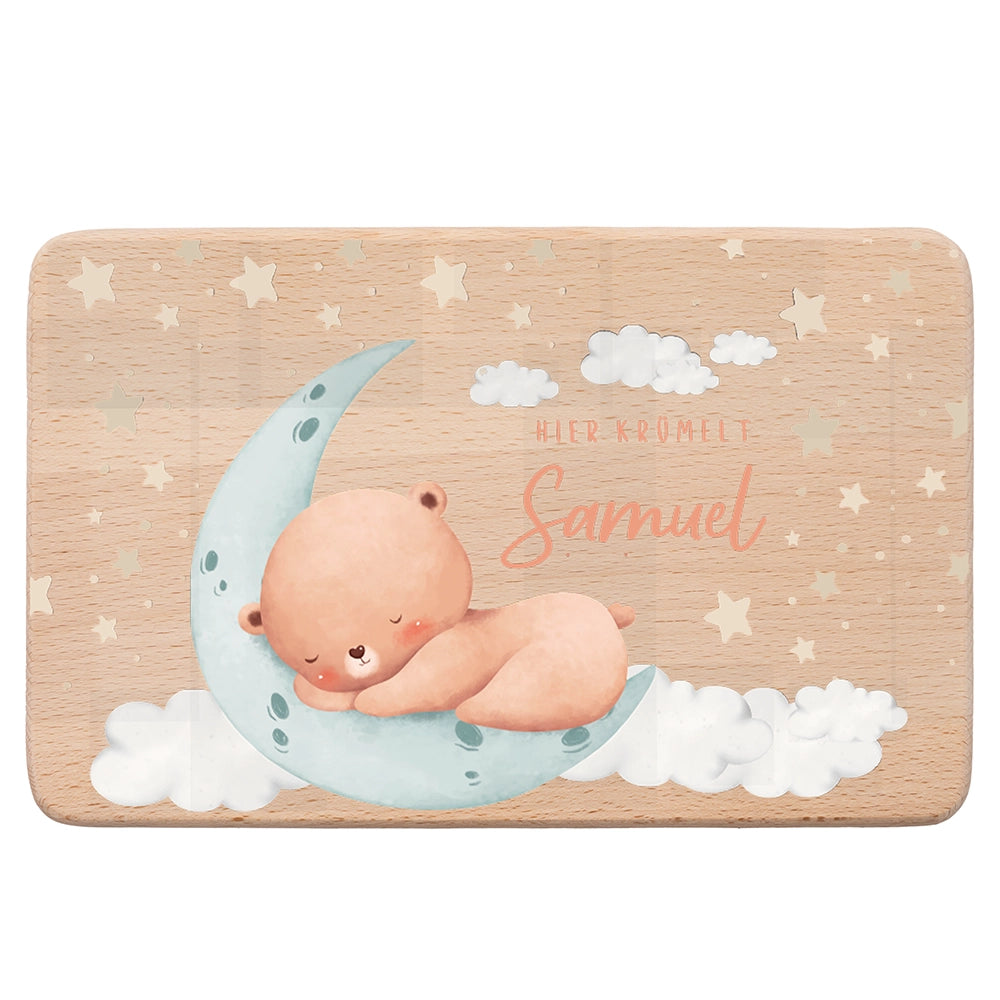 Frühstücksbrettchen Holz personalisiert - Baby Bär