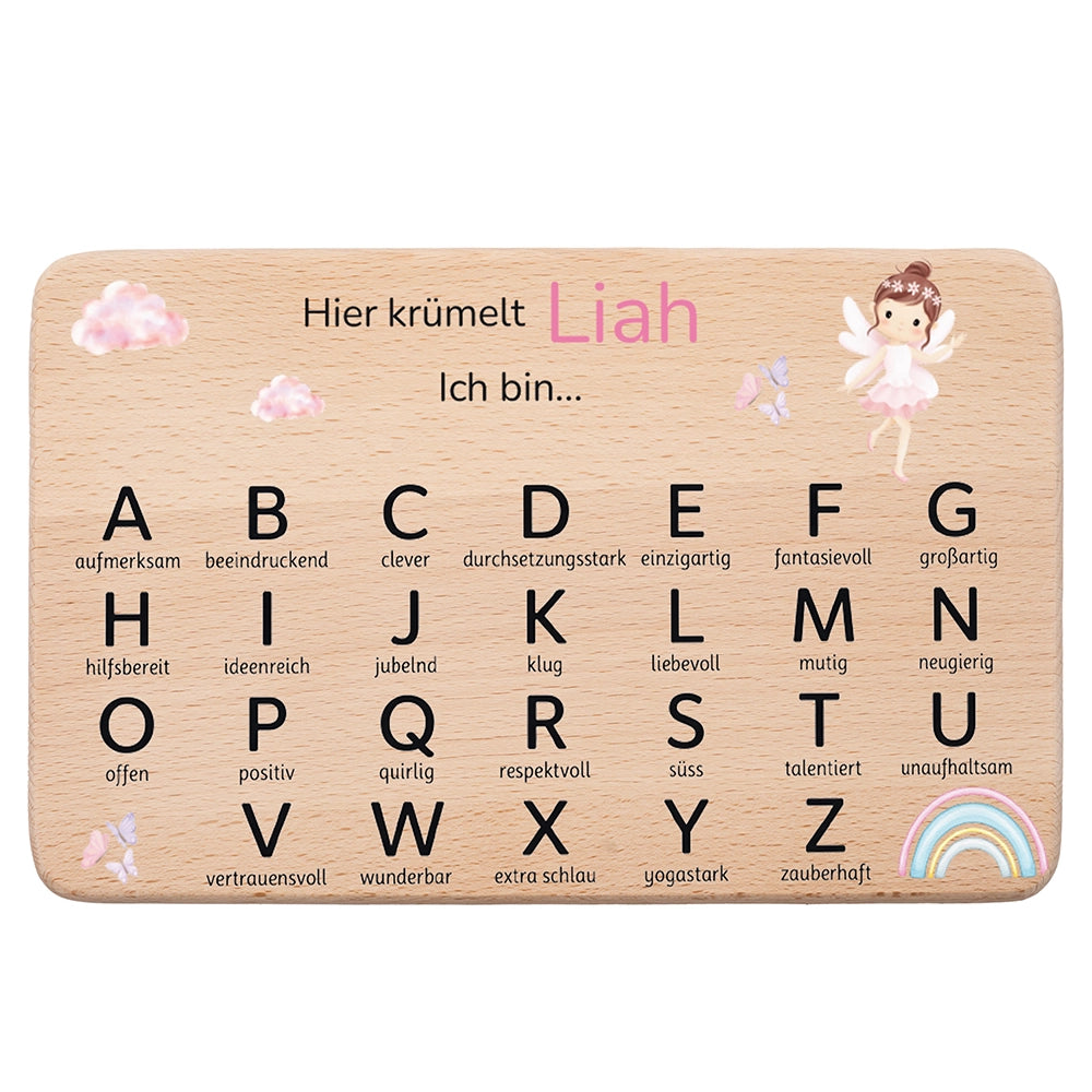 ABC Brettchen Kinder personalisiert – Ballerina Regenbogen