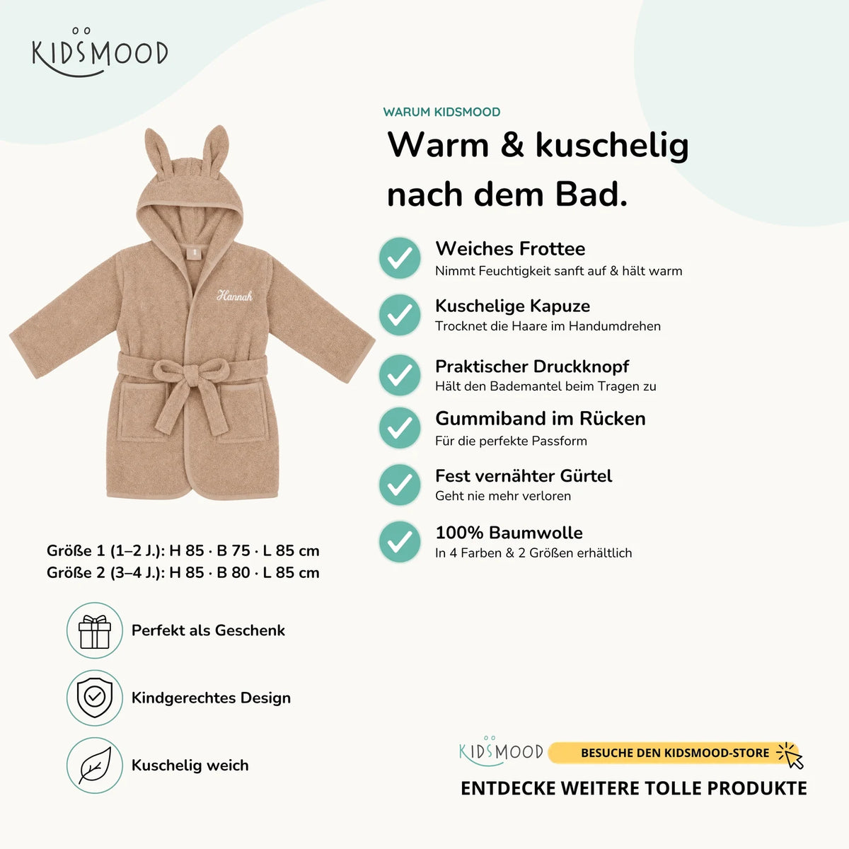 Kinderbademantel mit Namen Jollein Biscuit