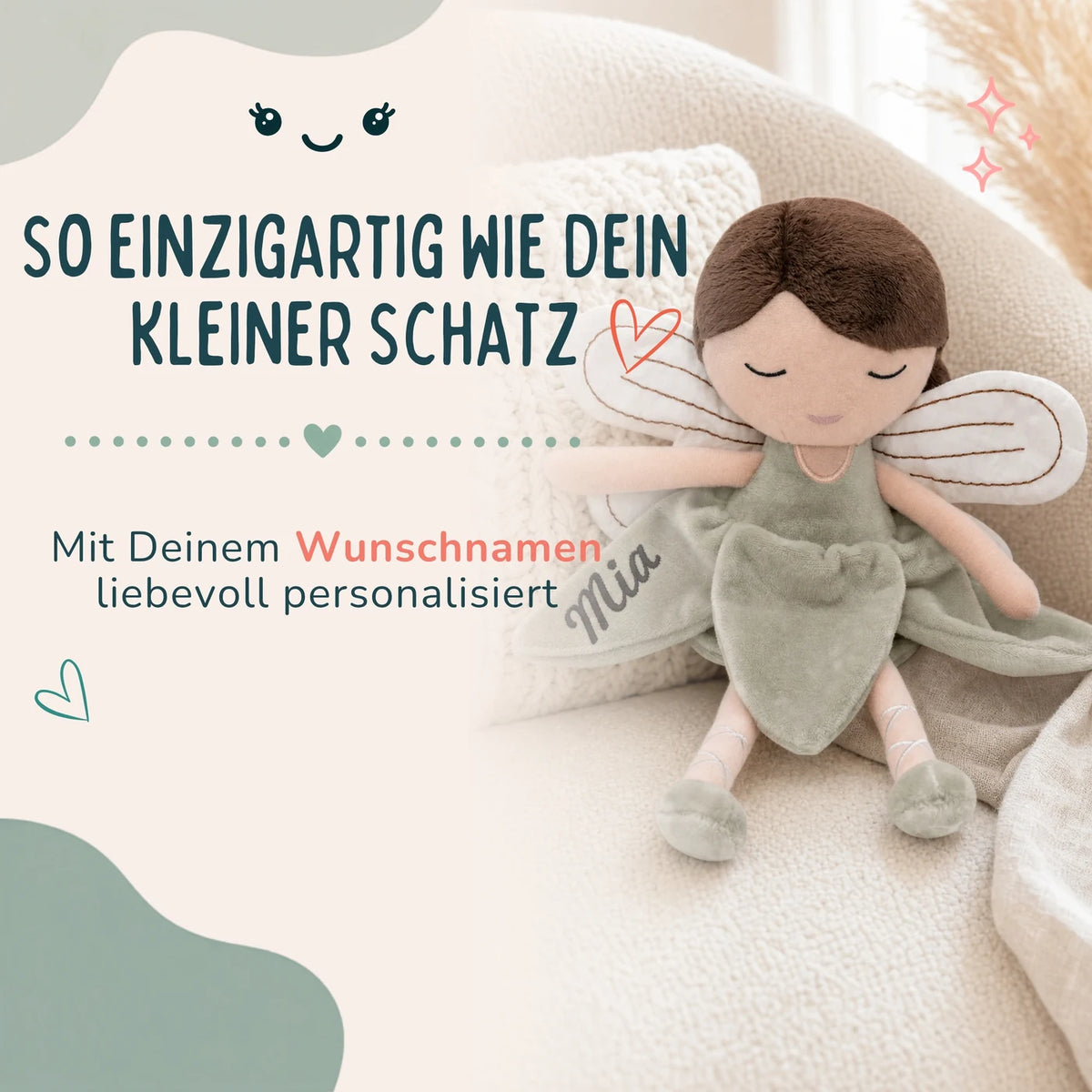 Jollein Stoffpuppe Fee personalisiert Salbei