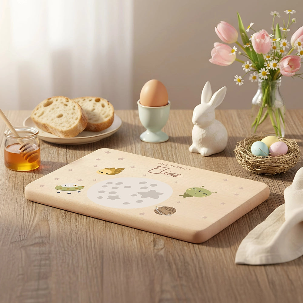 Frühstücksbrettchen Holz personalisiert - Weltall