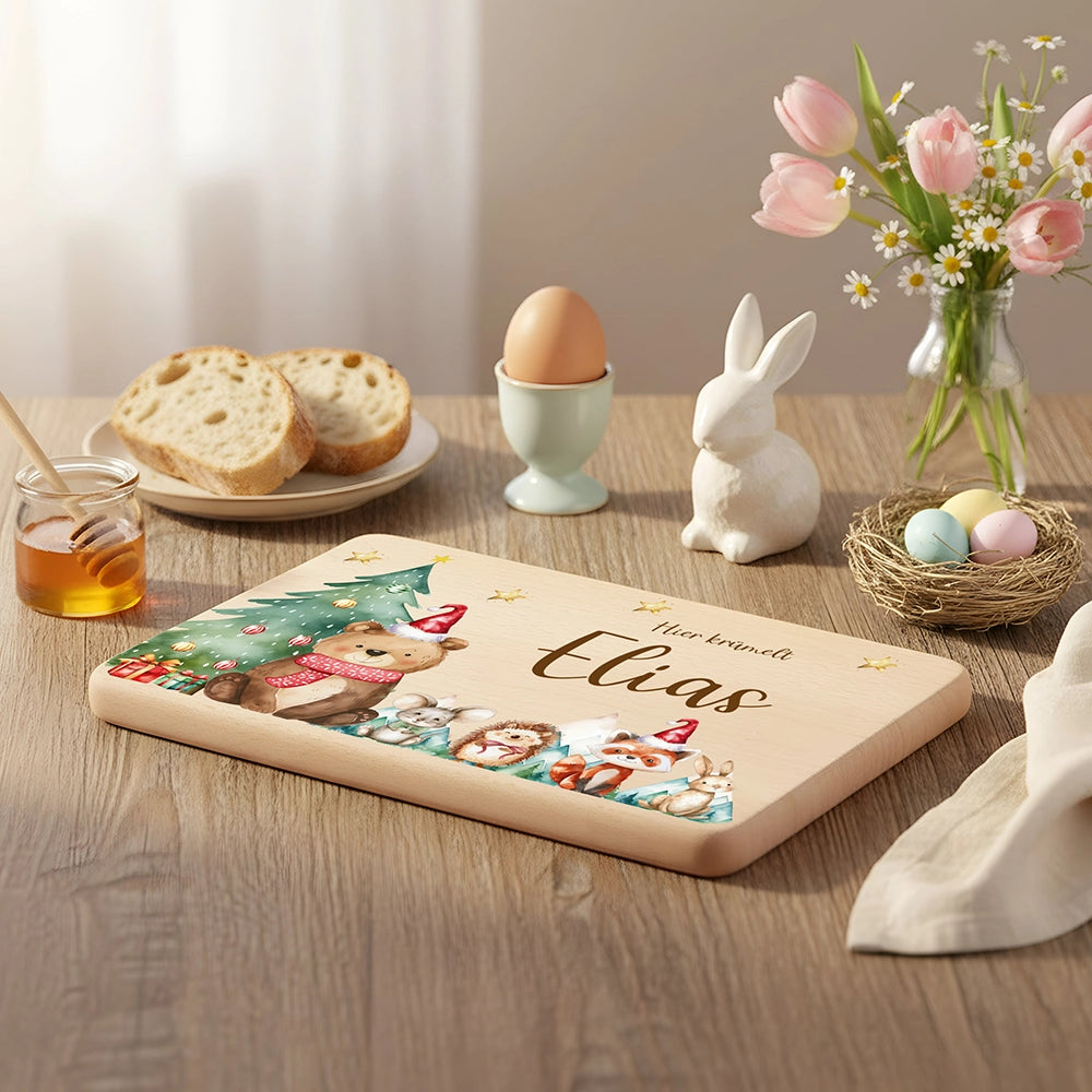 Frühstücksbrettchen Weihnachten Bär und Weihnachtsbaum - Geschenk Weihnachten