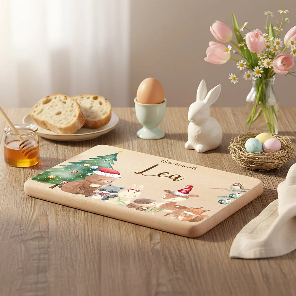 Frühstücksbrettchen Weihnachten mit winterlichen Tierfreunden - Geschenk Weihnachten