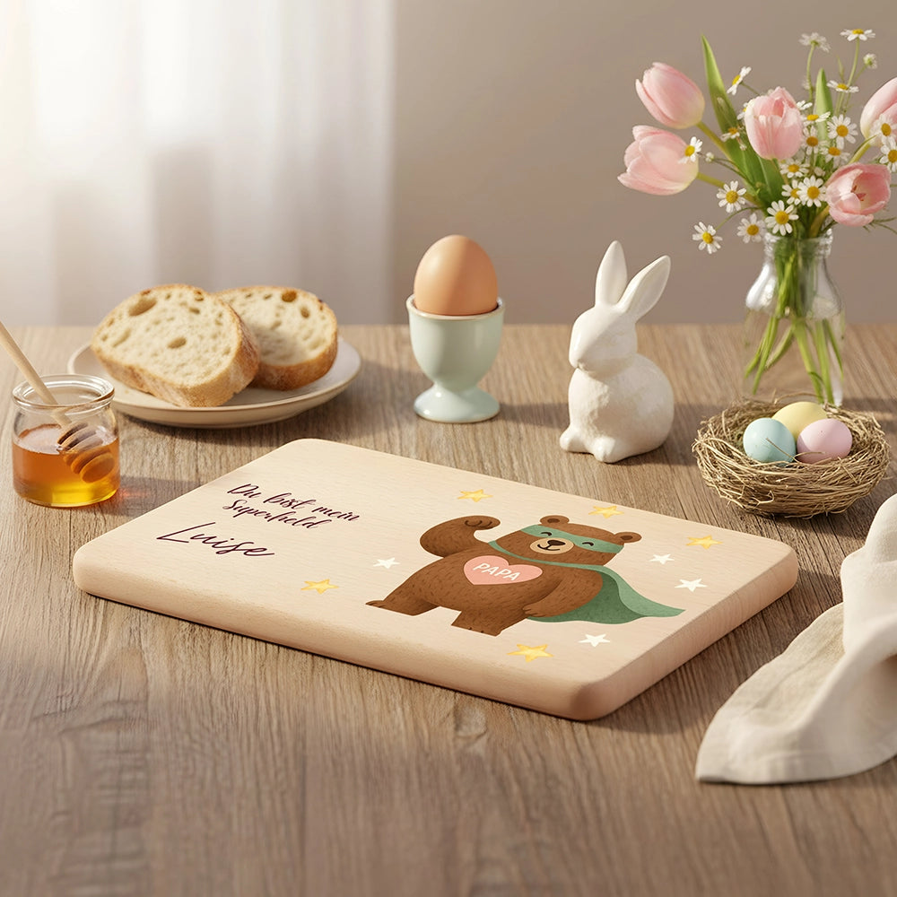 Frühstücksbrettchen Holz Du bist mein Superheld mit Gravur - Geschenk Vatertag