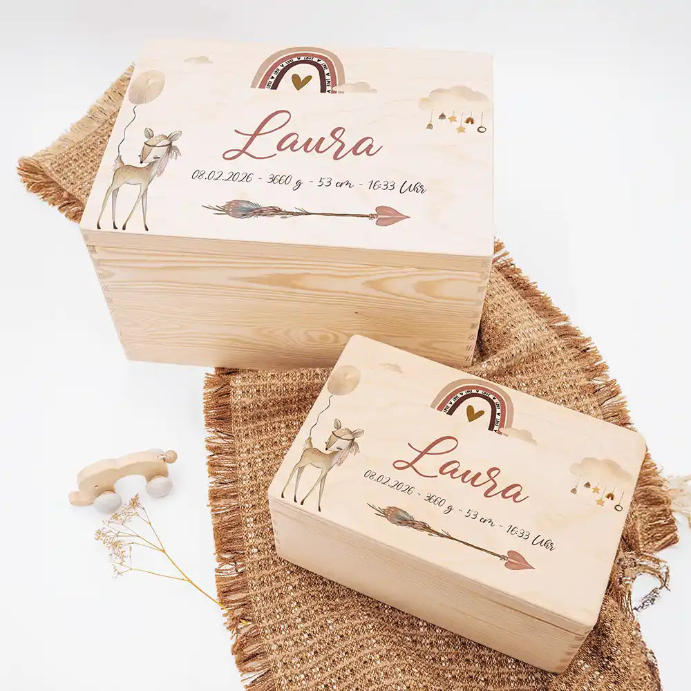 Erinnerungsbox Baby - Reh Regenbogen Boho