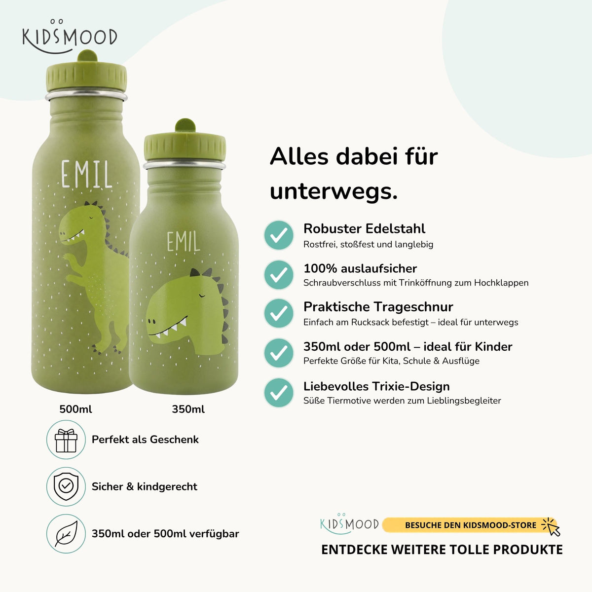 Trixie Trinkflasche Kinder personalisiert Dino