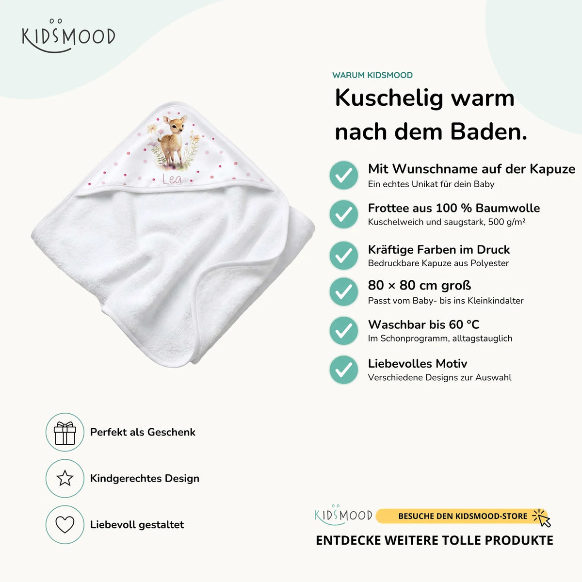 Personalisiertes Kapuzenhandtuch Baby – Reh Wiese