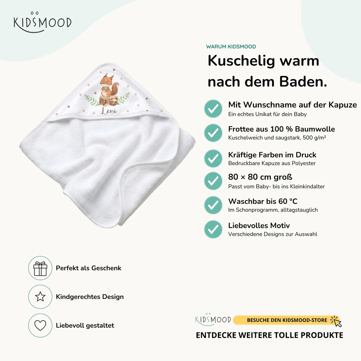 Personalisiertes Kapuzenhandtuch Baby – Eichhörnchen Eichel
