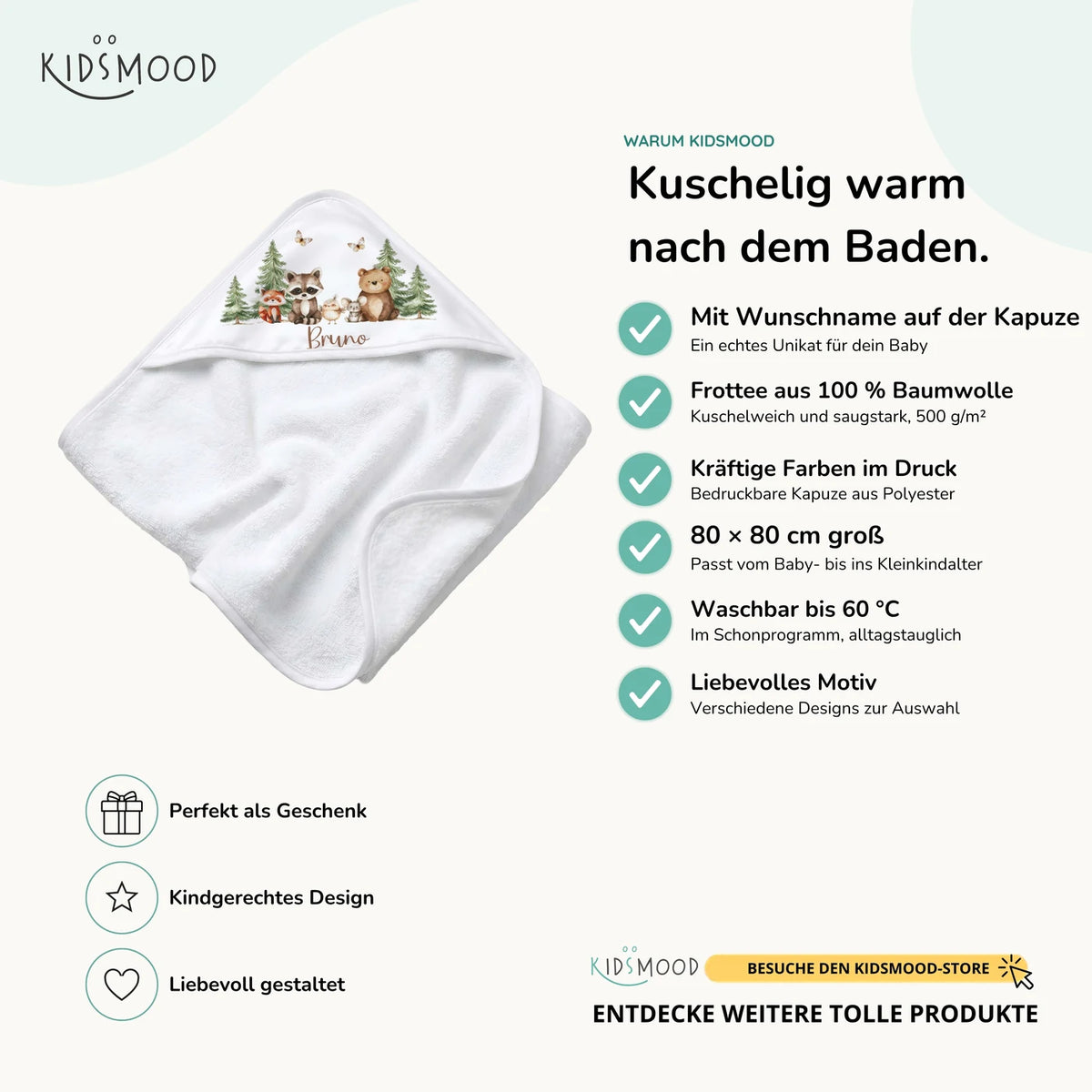 Personalisiertes Kapuzenhandtuch Baby – Waldfreunde Bande