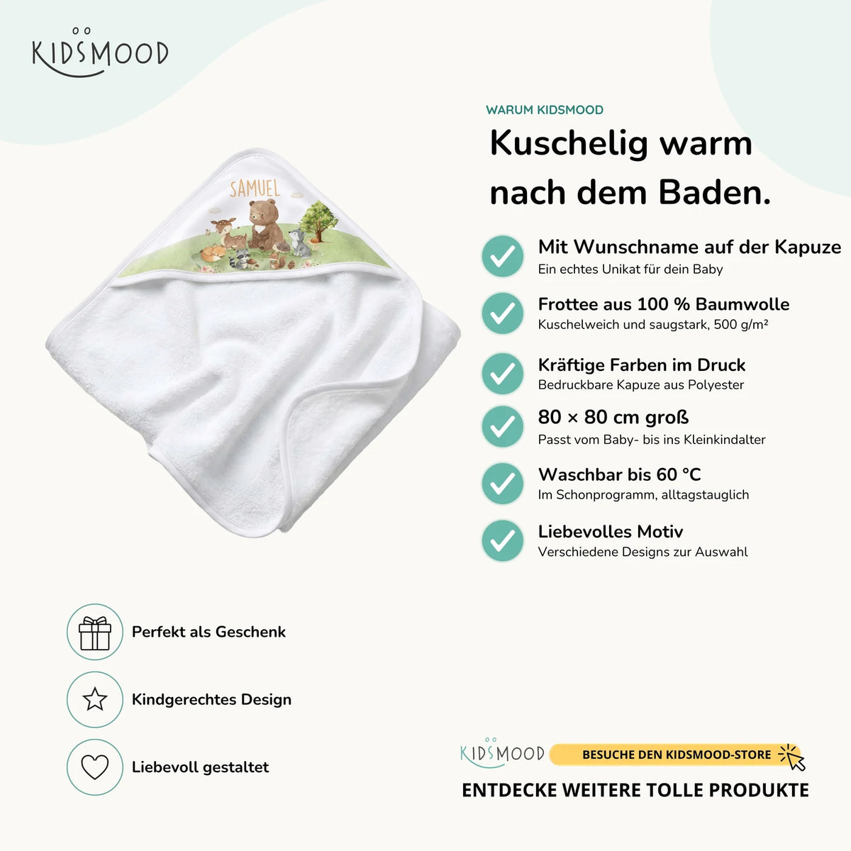 Personalisiertes Kapuzenhandtuch Baby – Waldparade