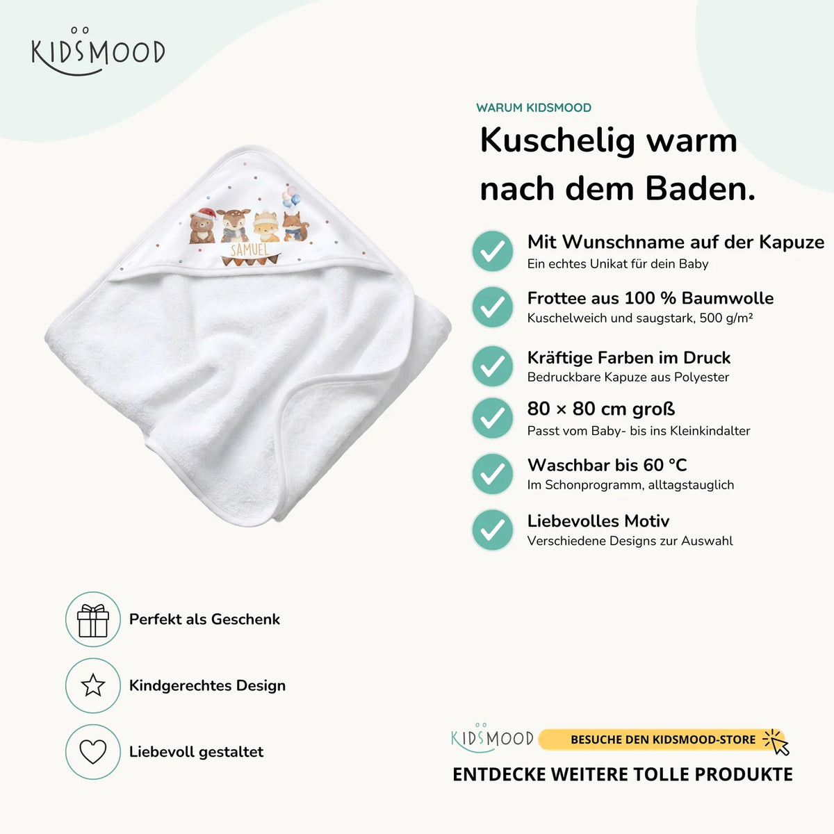 Personalisiertes Kapuzenhandtuch Baby – Winter Waldfreunde