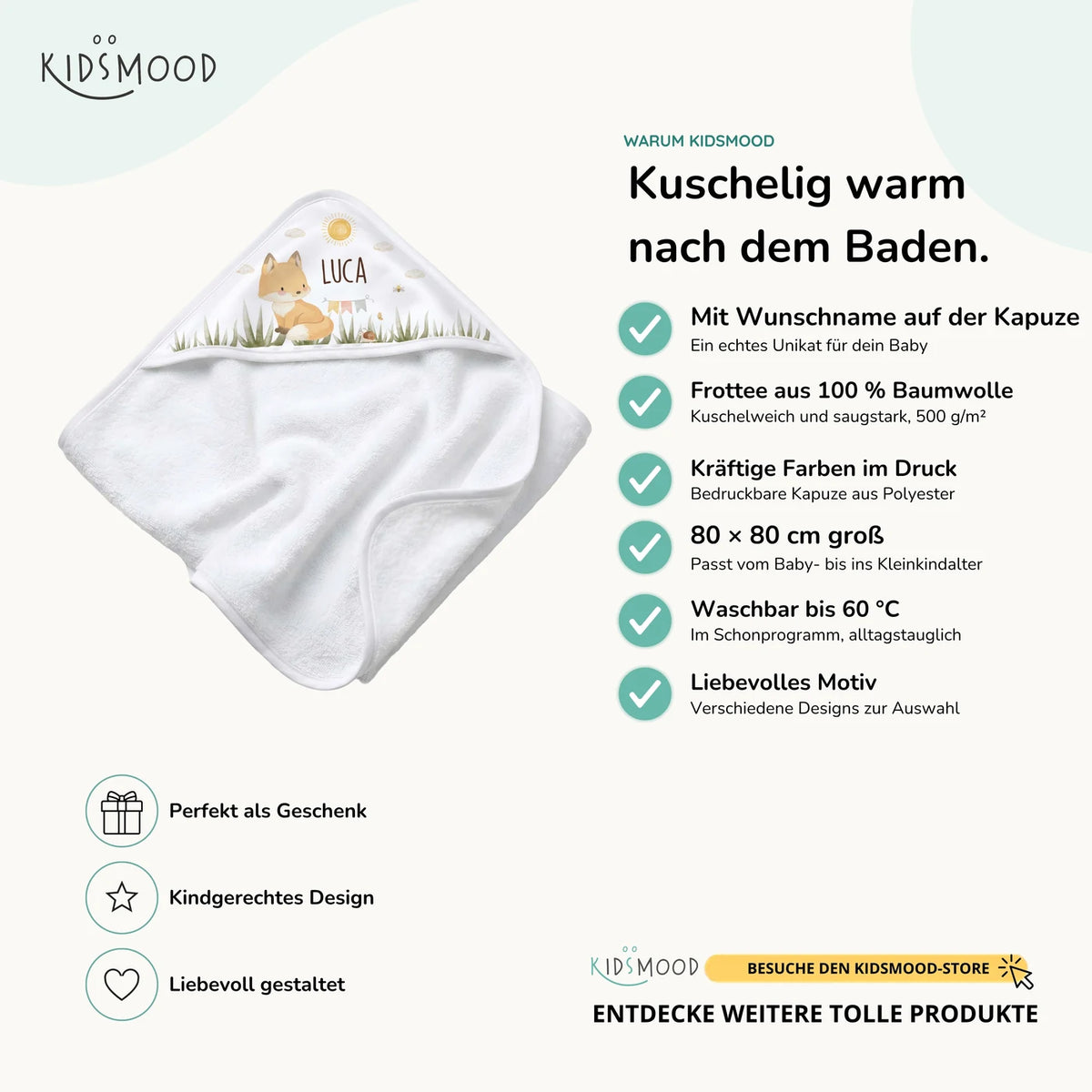 Personalisiertes Kapuzenhandtuch Baby – Fuchs Wiese