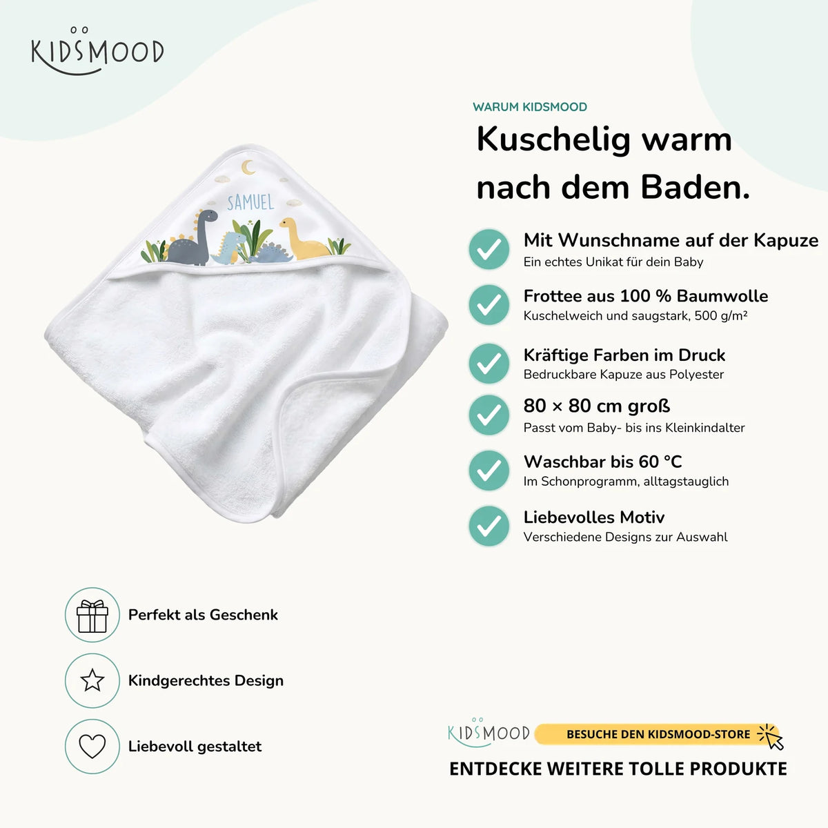 Personalisiertes Kapuzenhandtuch Baby – Dinosaurier Mond