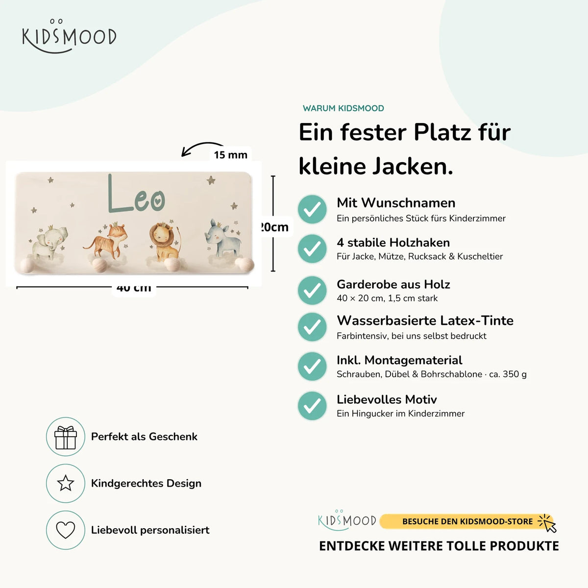 Kindergarderobe Holz personalisiert - Safari
