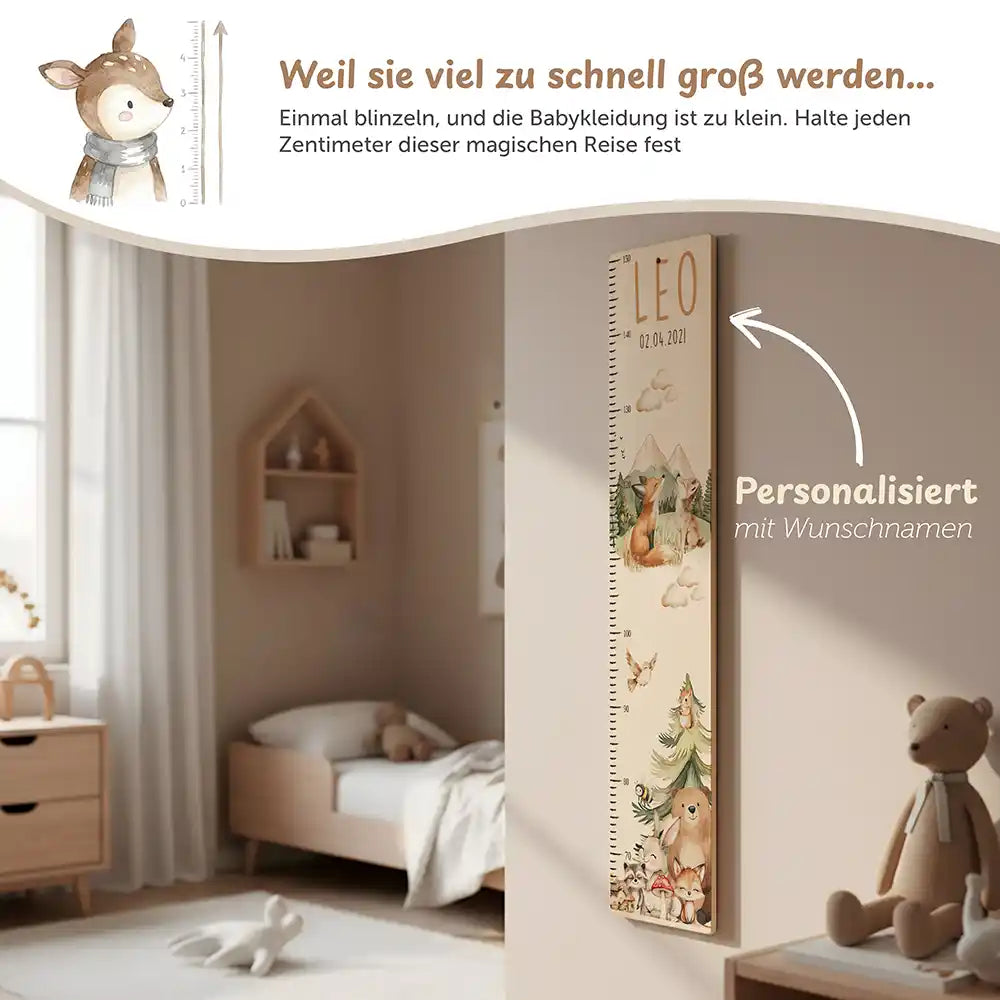 Messlatte Kinder Holz & Aluverbund - Tierfamilie