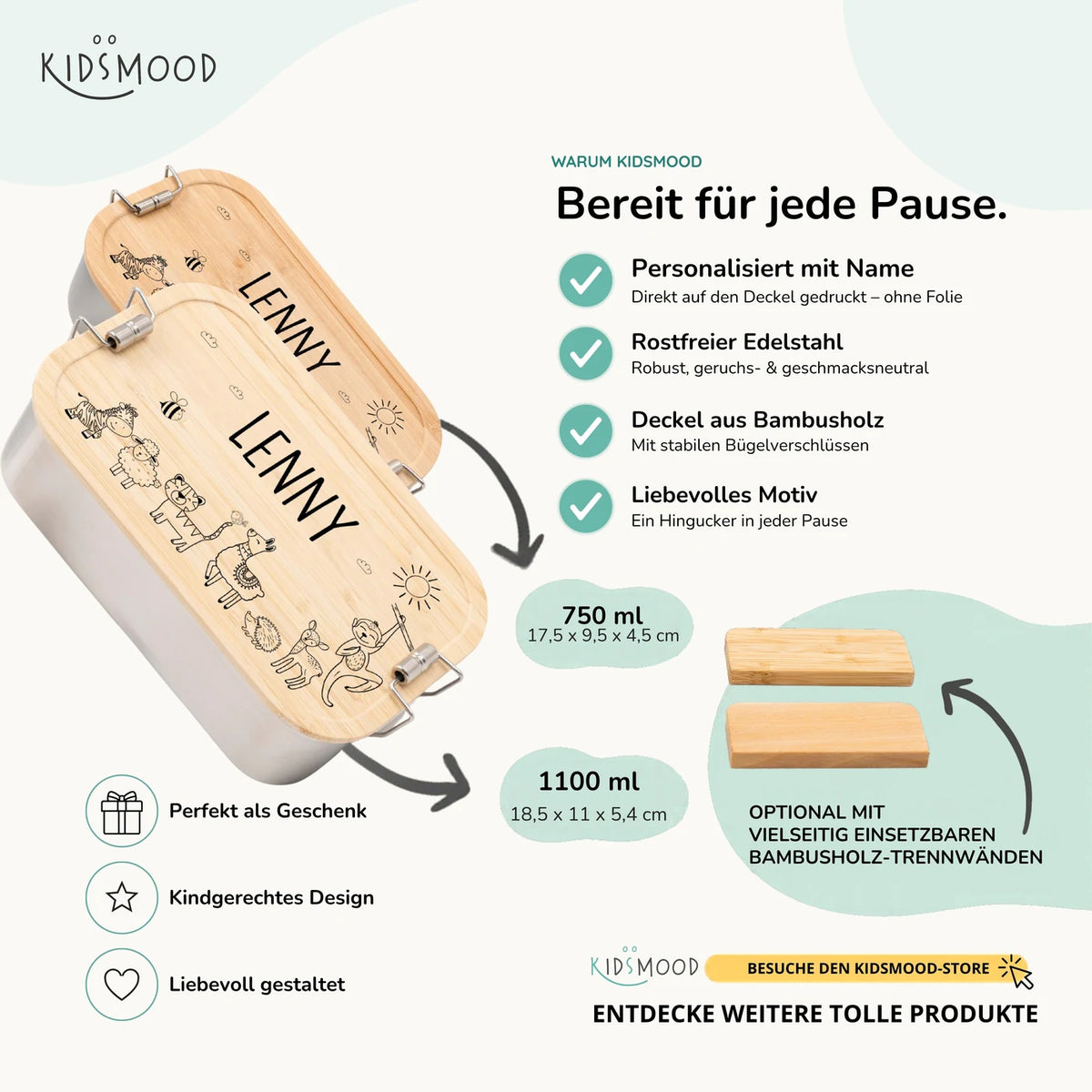 Brotdose Kinder personalisiert - Fröhliche Tierfamilie