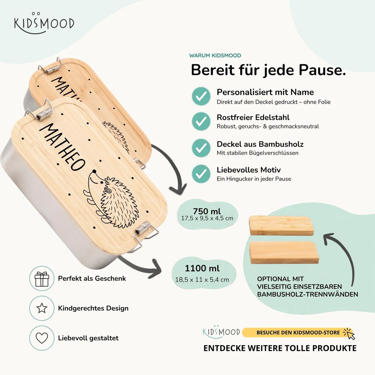 Brotdose Kinder personalisiert - Igel