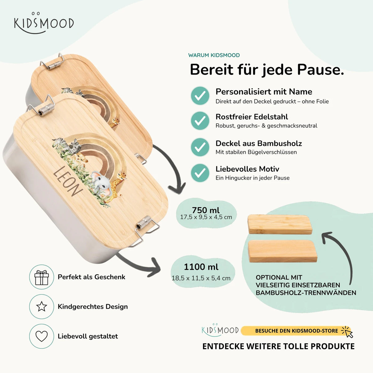 Brotdose Kinder personalisiert - Rainbow Animals