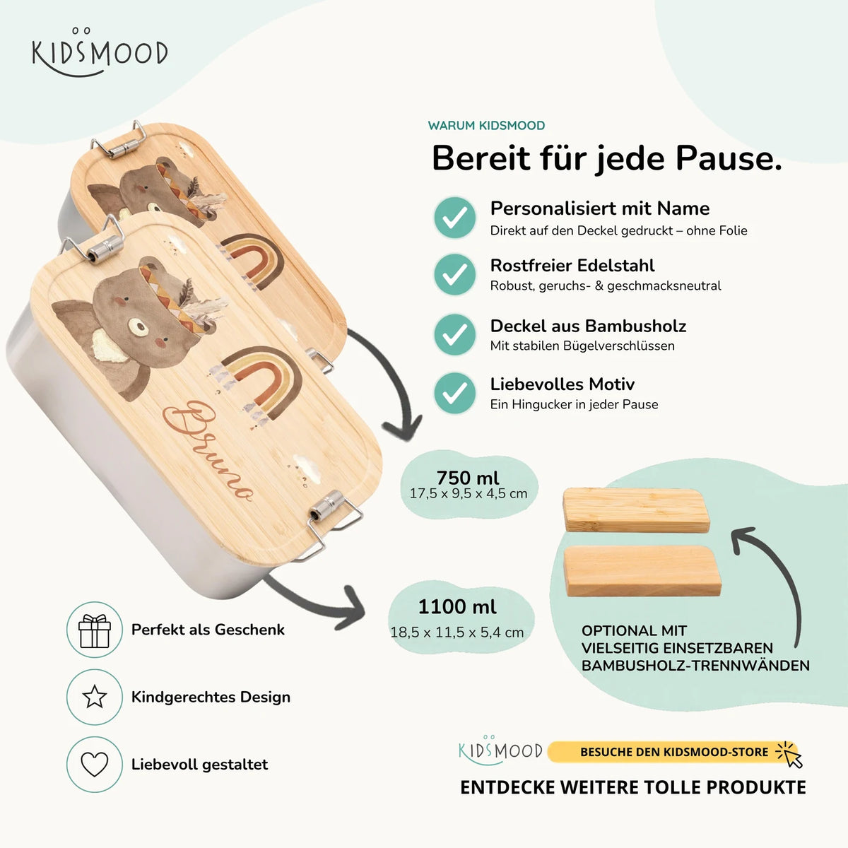 Brotdose Kinder personalisiert -  Bär Boho