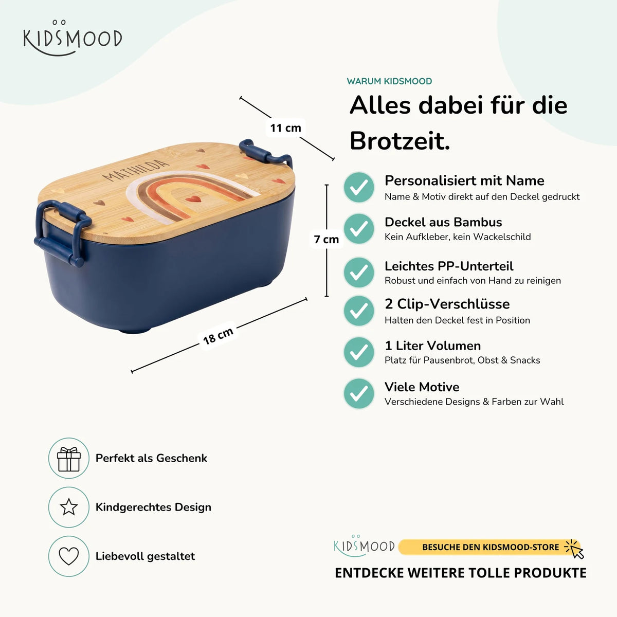 Brotdose Kinder personalisiert, Boho Regenbogen