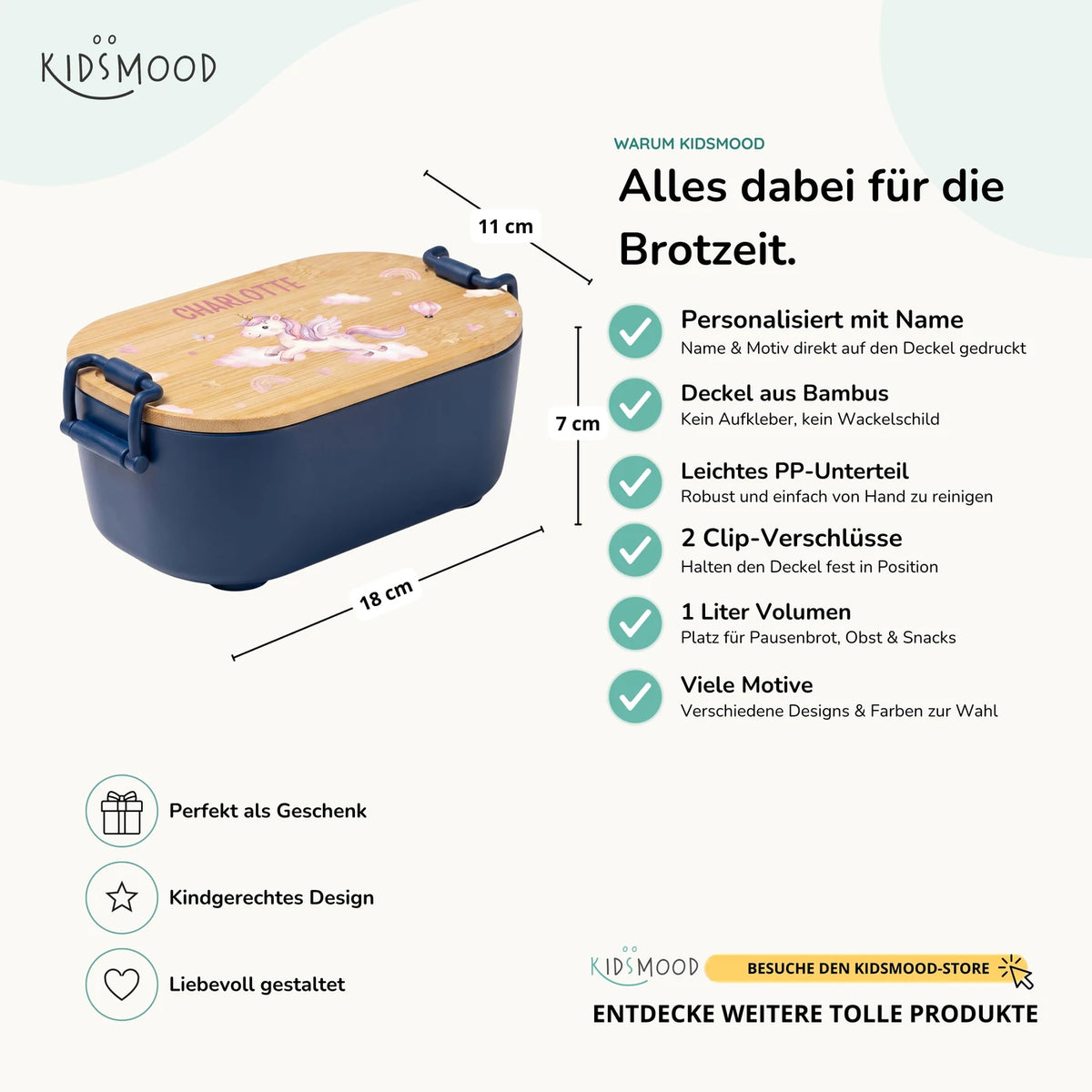 Brotdose Kinder personalisiert, Einhorn Wolken