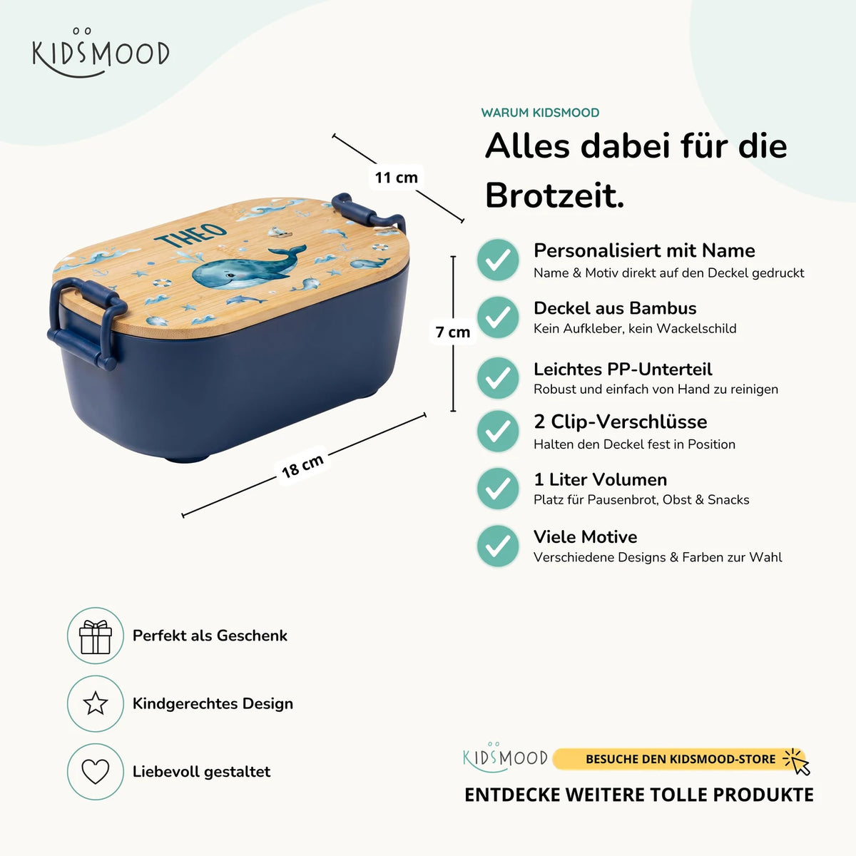 Brotdose Kinder personalisiert, Wal und Delfin