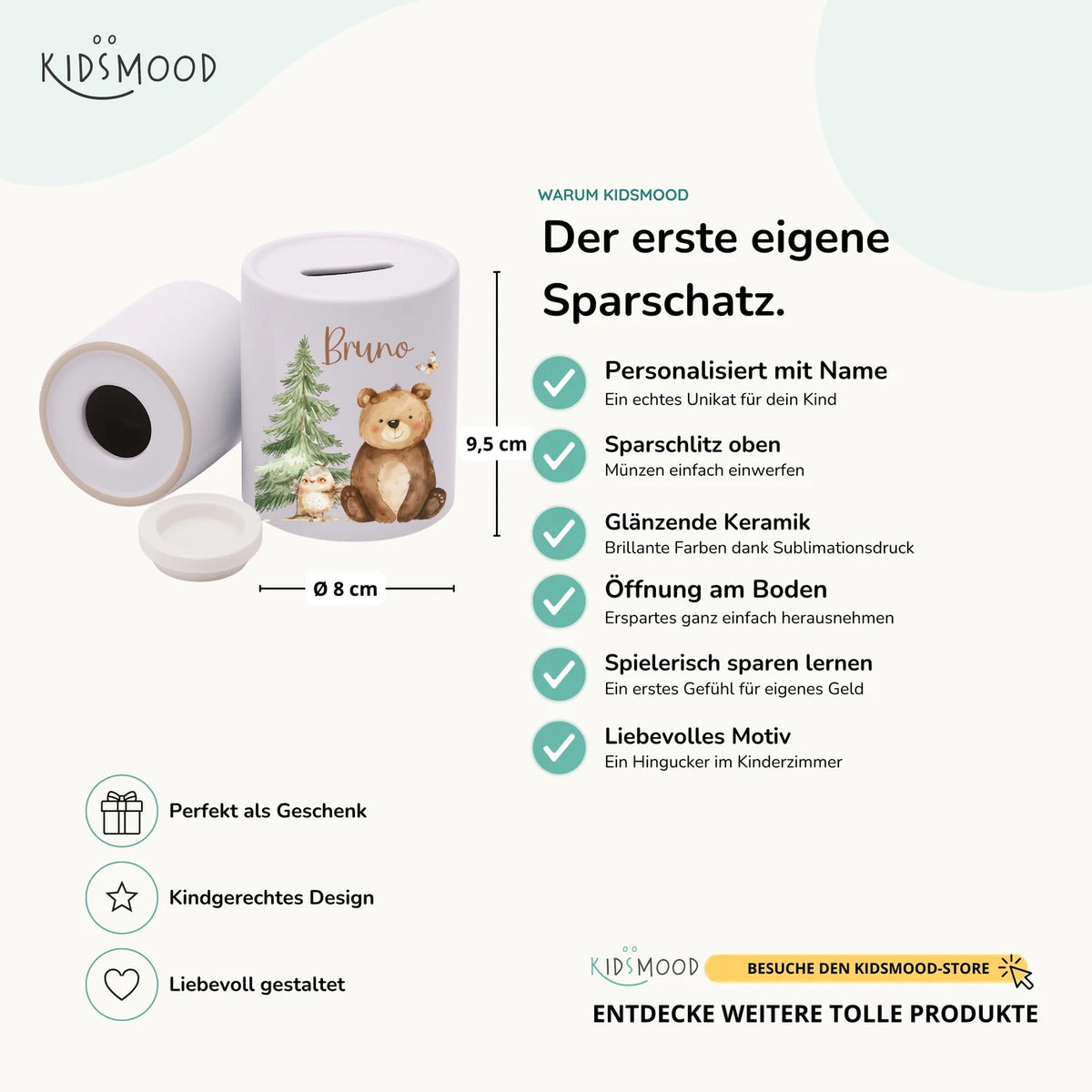 Spardose Kinder aus Keramik - Bär im Wald