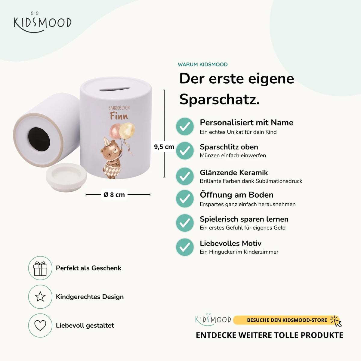 Spardose Kinder aus Keramik - Bär mit Ballon