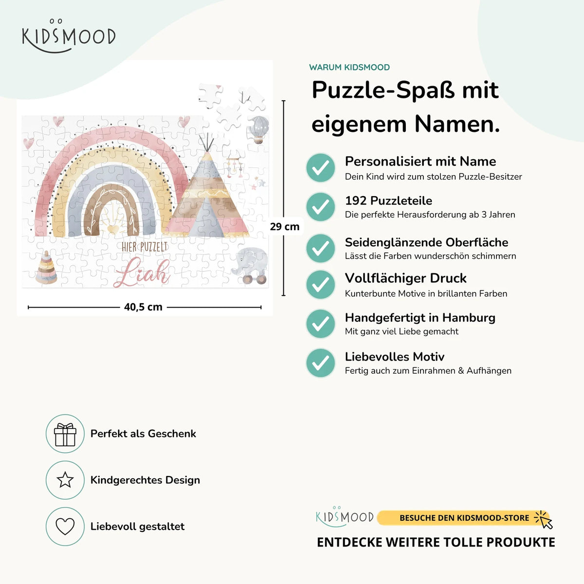 Kinderpuzzle personalisiert mit Namen - Regenbogen Tipi