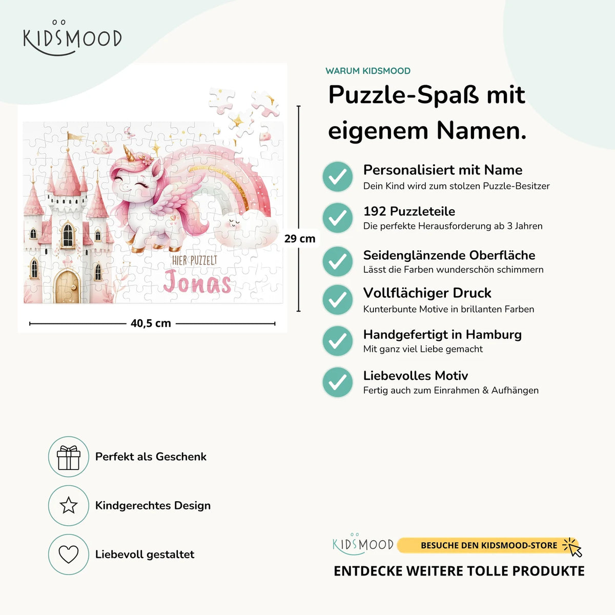 Kinderpuzzle personalisiert mit Namen - Einhornzauber