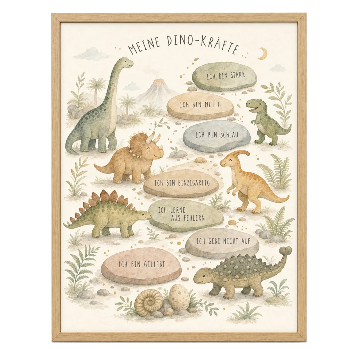 Affirmationsposter „Dino-Kräfte“ fürs Kinderzimmer – Kinderposter mit positiven Botschaften, 30 × 40 cm