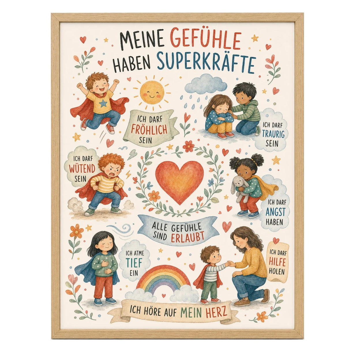 Affirmationsposter „Wimmelbild Gefühle“ fürs Kinderzimmer – Kinderposter mit positiven Botschaften, 30 × 40 cm