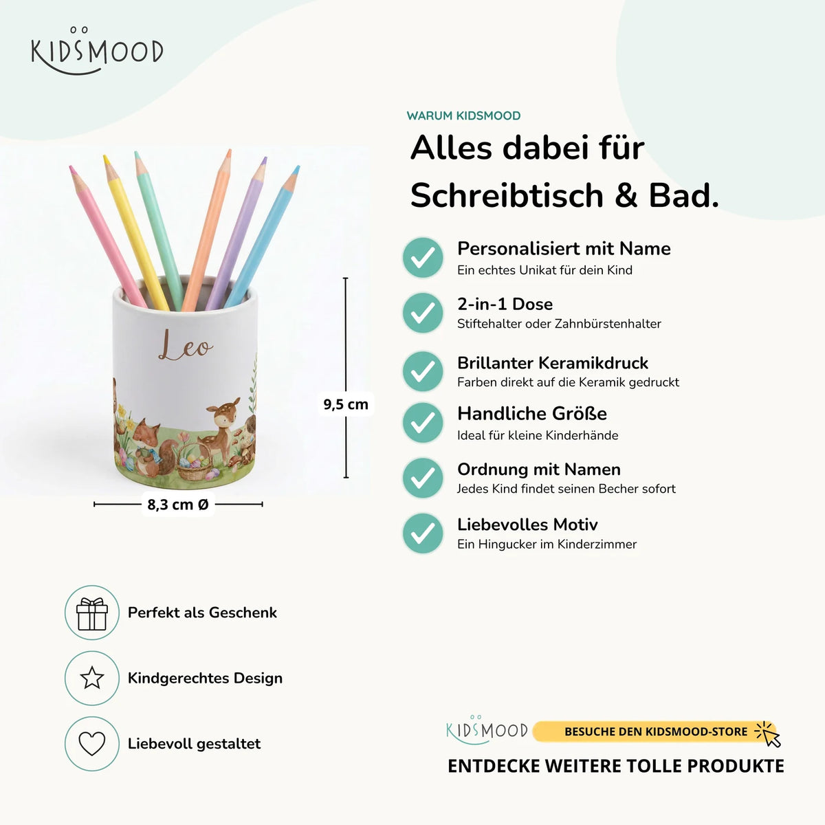 Personalisierter Stiftehalter Ostern Frühlingswiese – Keramik mit Wunschname