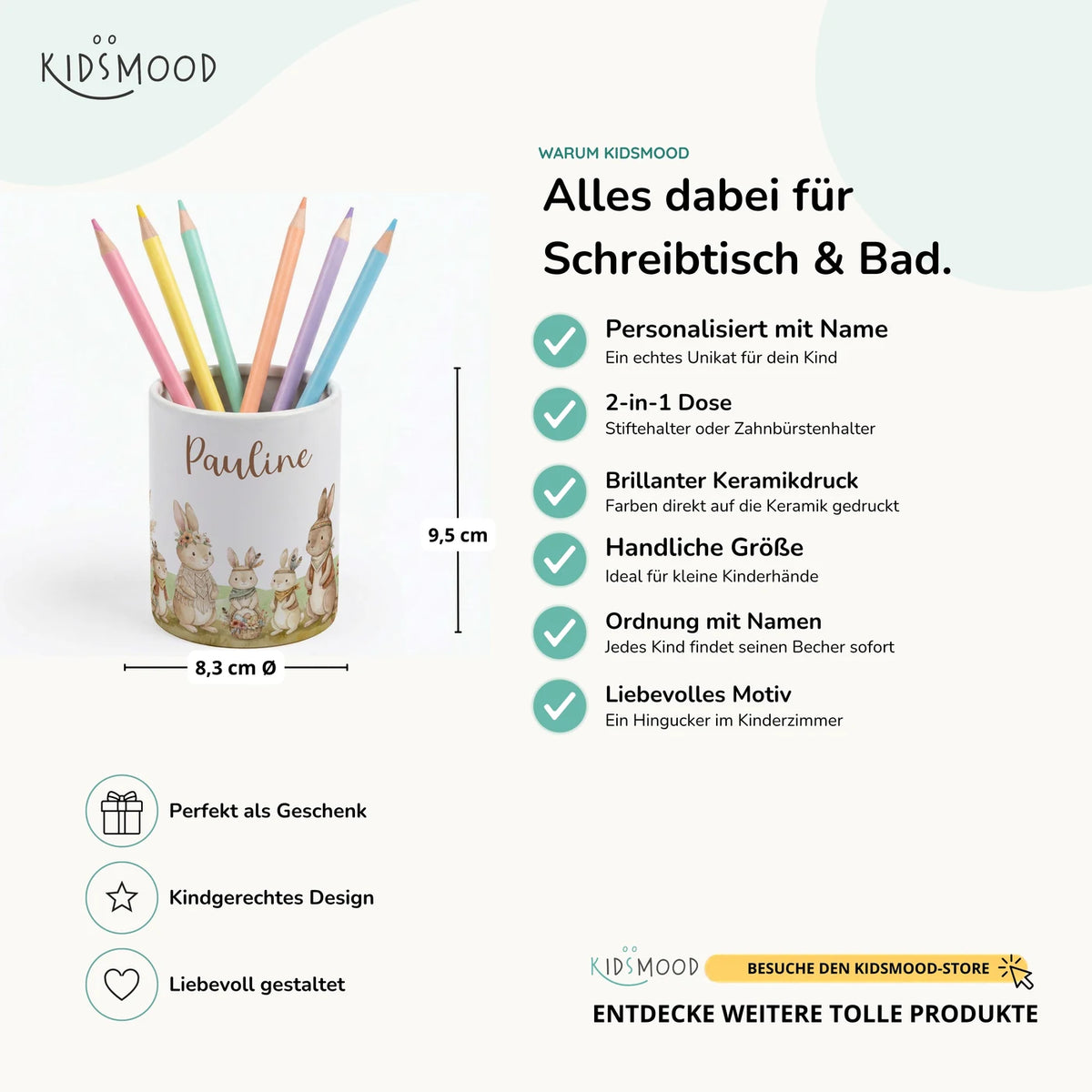 Personalisierter Stiftehalter Boho-Hasen – Keramik mit Wunschname