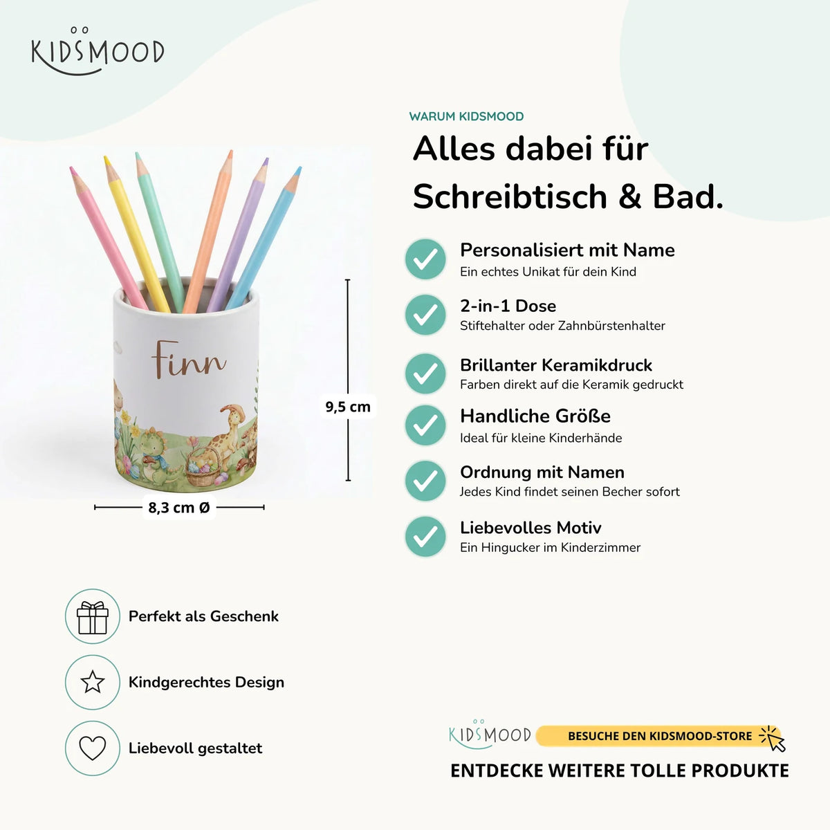 Personalisierter Stiftehalter Dinos Ostern – Keramik mit Wunschname